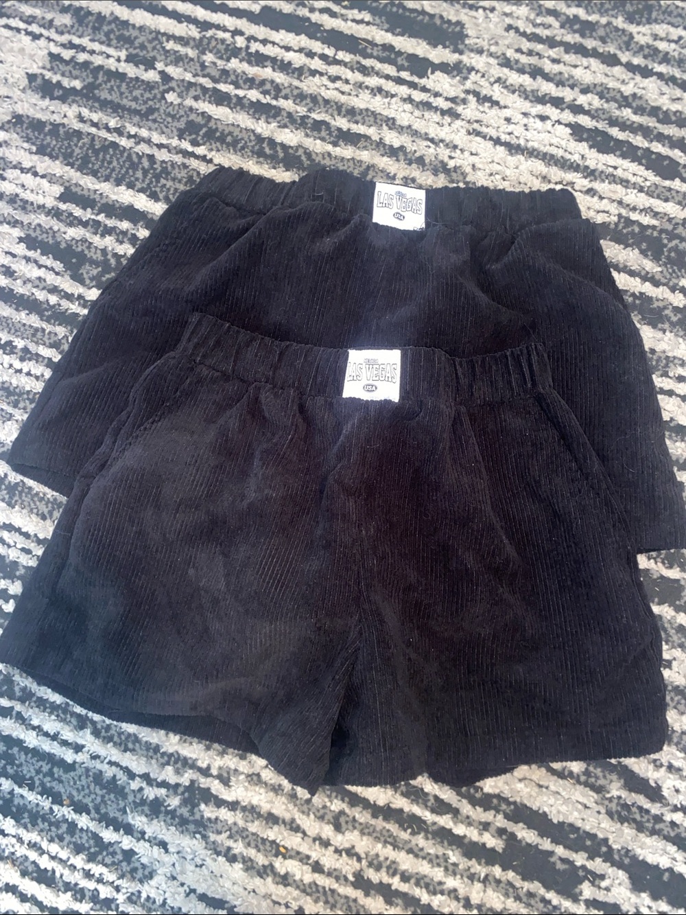 Black Corduroy Shorts with Elastic Waistband
